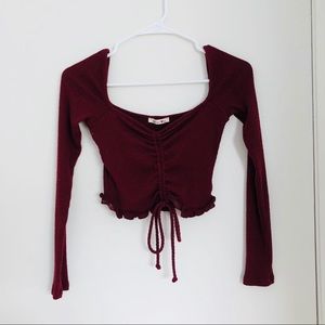 Sexy cinched long sleeve crop top
